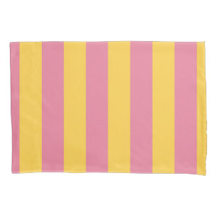 Lebendiges rosa und gelbes vertikales Streifenmust Kissenbezug