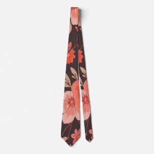 Lebendiges Rosa und Orange-Blumenmuster auf Dunkel Krawatte