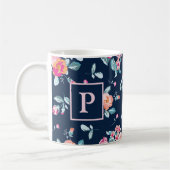 Lebendiges Rosarot Blumenmuster Monogramm Kaffeetasse (Links)