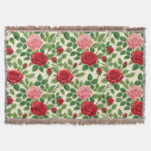 Lebendiges Rosenmuster mit roten und rosa Rosen Decke
