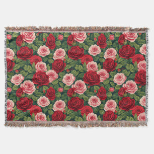 Lebendiges Rosenmuster mit roten und rosa Rosen Decke