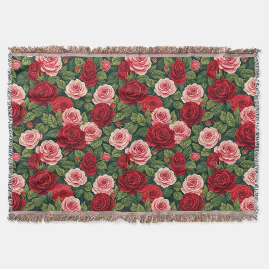 Lebendiges Rosenmuster mit roten und rosa Rosen Decke (Vorderseite)