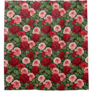 Lebendiges Rosenmuster mit roten und rosa Rosen Duschvorhang