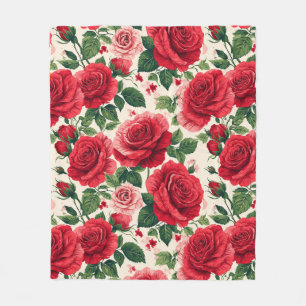 Lebendiges Rosenmuster mit roten und rosa Rosen Fleecedecke