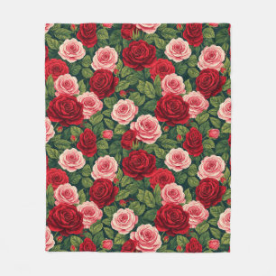 Lebendiges Rosenmuster mit roten und rosa Rosen Fleecedecke