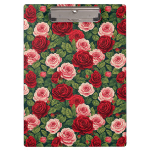 Lebendiges Rosenmuster mit roten und rosa Rosen Klemmbrett