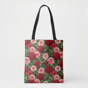 Lebendiges Rosenmuster mit roten und rosa Rosen Tasche