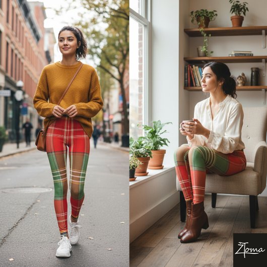 Lebendiges Rot Grün Großformat-Karomuster Leggings