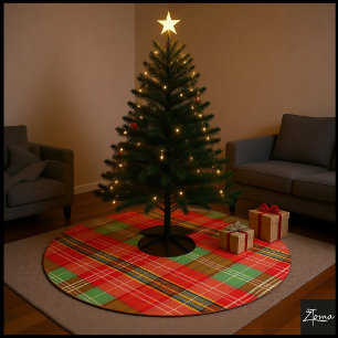 Lebendiges Rot Grün Großformat-Karomuster Polyester Weihnachtsbaumdecke