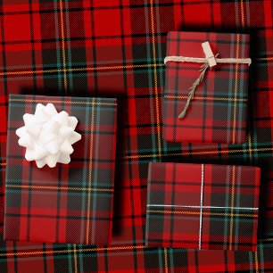 Lebendiges Rot und Schwarz kariertes schottisches  Geschenkpapier Set