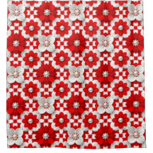Lebendiges Rot-Weiß-Blumenmuster mit Perle