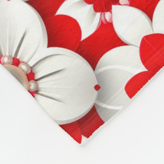 Lebendiges Rot-Weiß-Blumenmuster mit Perle Fleecedecke (Ecke)