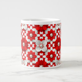 Lebendiges Rot-Weiß-Blumenmuster mit Perle Jumbo-Tasse