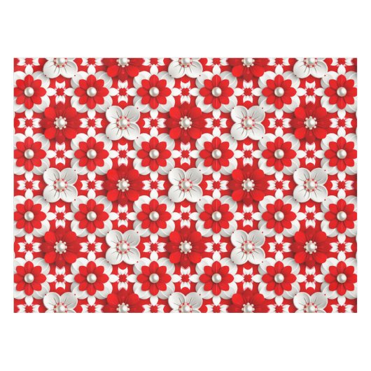 Lebendiges Rot-Weiß-Blumenmuster mit Perle Tischdecke (Vorderseite (Horizontal))