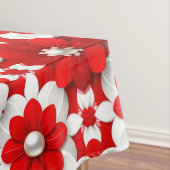Lebendiges Rot-Weiß-Blumenmuster mit Perle Tischdecke (Beispiel)