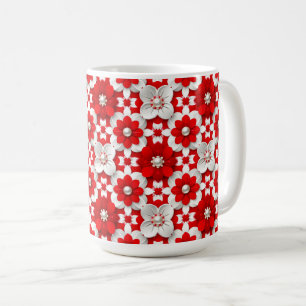 Lebendiges Rot-Weiß-Blumenmuster mit Perlen Kaffeetasse