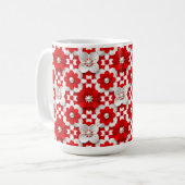 Lebendiges Rot-Weiß-Blumenmuster mit Perlen Kaffeetasse (Vorderseite Links)