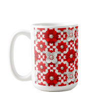 Lebendiges Rot-Weiß-Blumenmuster mit Perlen