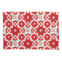 Lebendiges Rot-Weiß-Blumenmuster mit Perlen