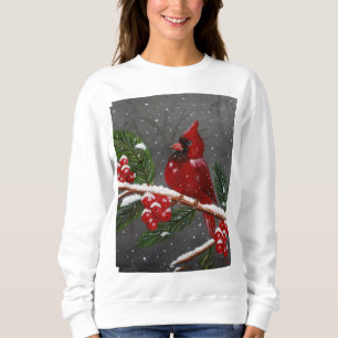 Lebendiges rotes Kardinal-Handbemaltes Sweatshirt