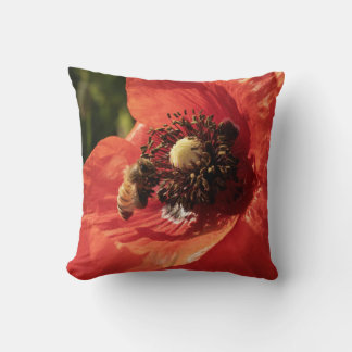 Lebendiges rotes Mohn- und Honigbienen-Wurfkissen Kissen