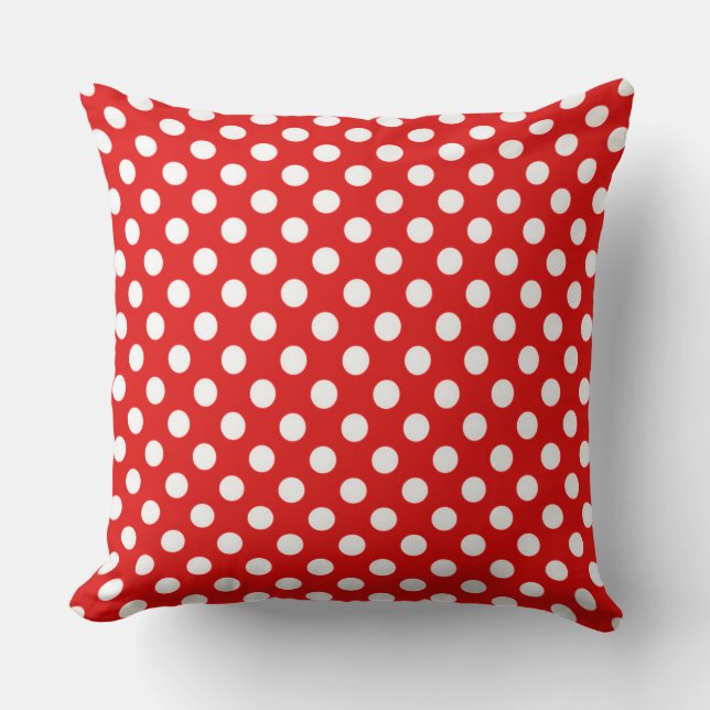 Lebendiges rotes Polka-Punkt-Musterdesign Kissen (Vorderseite)