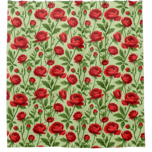 Lebendiges rotes Ranunculus-Blumenmuster Duschvorhang (Vorderseite)