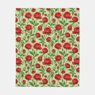 Lebendiges rotes Ranunculus-Blumenmuster Fleecedecke