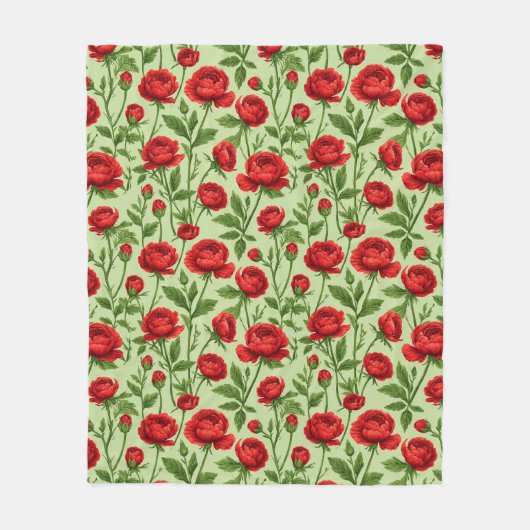 Lebendiges rotes Ranunculus-Blumenmuster Fleecedecke (Vorderseite)