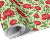 Lebendiges rotes Ranunculus-Blumenmuster Geschenkpapier (Rolleneckpunkt)