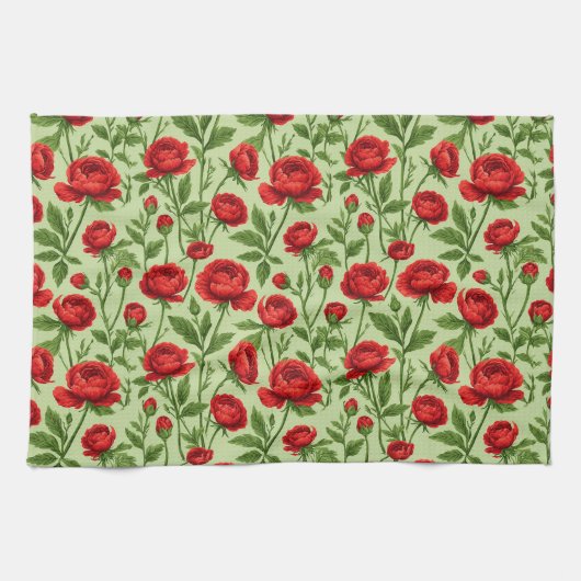 Lebendiges rotes Ranunculus-Blumenmuster Geschirrtuch (Horizontal)