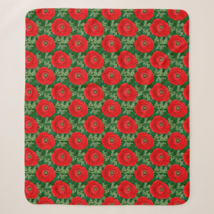 Lebendiges rotes Ranunculus-Blumenmuster Sherpadecke