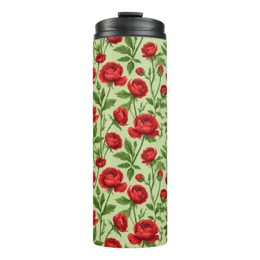 Lebendiges rotes Ranunculus-Blumenmuster Thermosbecher (Vorderseite)