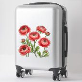 Lebendiges rotes Ranunculus-Blumenstrauß mit grüne Aufkleber (Koffer)