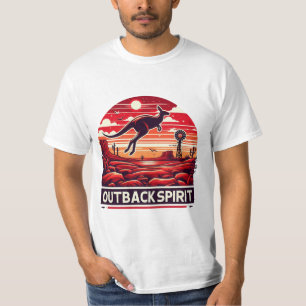Lebendiges rotes Retro-Wüsten-Känguru-Outback T-Shirt