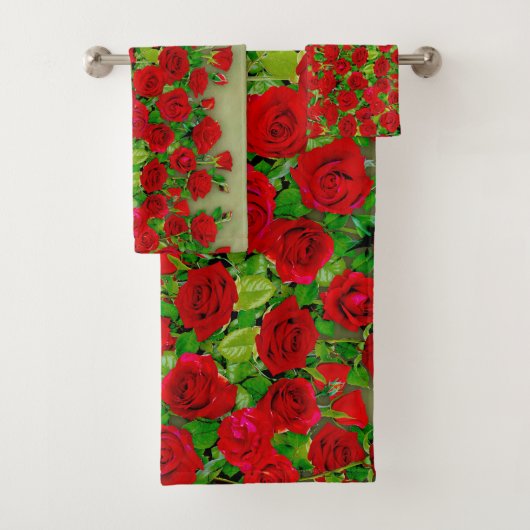 Lebendiges rotes Rosengarten-Blumenmuster Badhandtuch Set (Insitu)