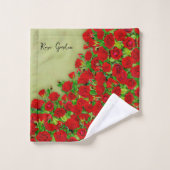 Lebendiges rotes Rosengarten-Blumenmuster Badhandtuch Set (Waschlappen)