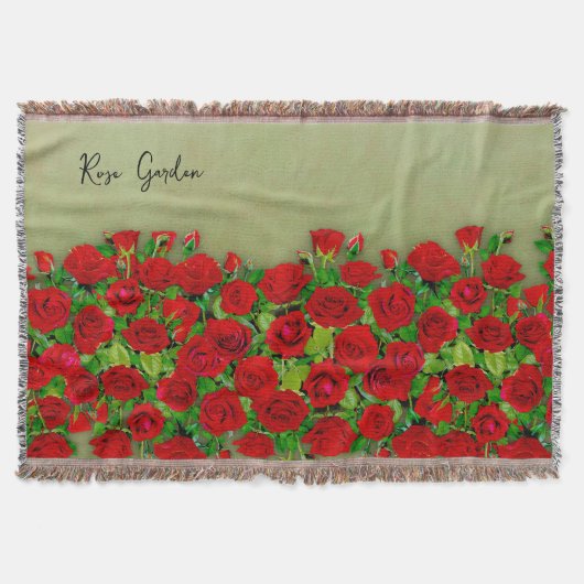 Lebendiges rotes Rosengarten-Blumenmuster Decke (Vorderseite)
