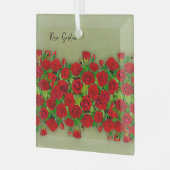 Lebendiges rotes Rosengarten-Blumenmuster Ornament Aus Glas (Vorderseite links)