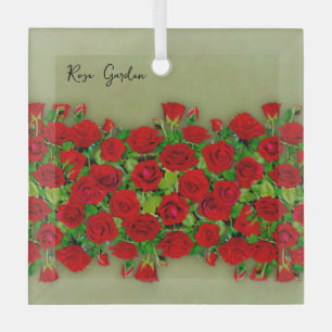Lebendiges rotes Rosengarten-Blumenmuster Ornament Aus Glas