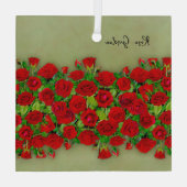 Lebendiges rotes Rosengarten-Blumenmuster Ornament Aus Glas (Rückseite)