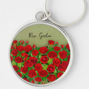 Lebendiges rotes Rosengarten-Blumenmuster Schlüsselanhänger