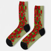 Lebendiges rotes Rosengarten-Blumenmuster Socken (Linkes Detail)