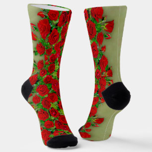 Lebendiges rotes Rosengarten-Blumenmuster Socken