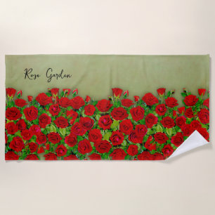 Lebendiges rotes Rosengarten-Blumenmuster Strandtuch