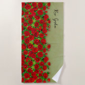 Lebendiges rotes Rosengarten-Blumenmuster Strandtuch (Vorderseite)