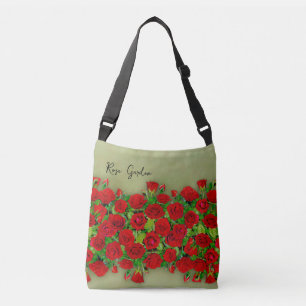 Lebendiges rotes Rosengarten-Blumenmuster Tragetaschen Mit Langen Trägern
