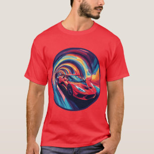Lebendiges rotes Sportauto in einem dynamischen Sp T-Shirt