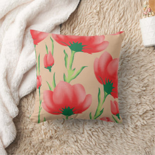 Lebendiges rotes Stoffdesign mit Blumenmuster Kissen