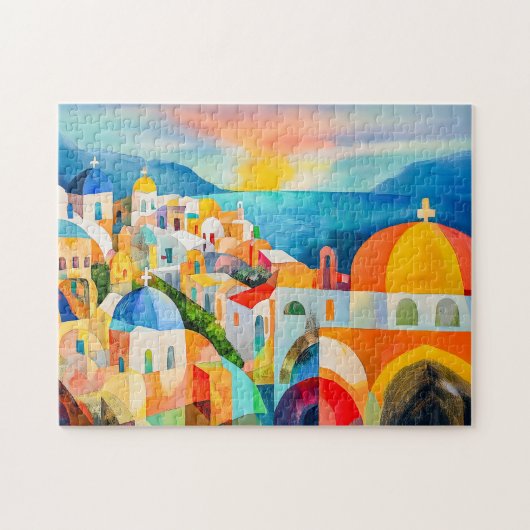 Lebendiges Santorin mit farbenfrohen Kuppeln Puzzle (Horizontal)